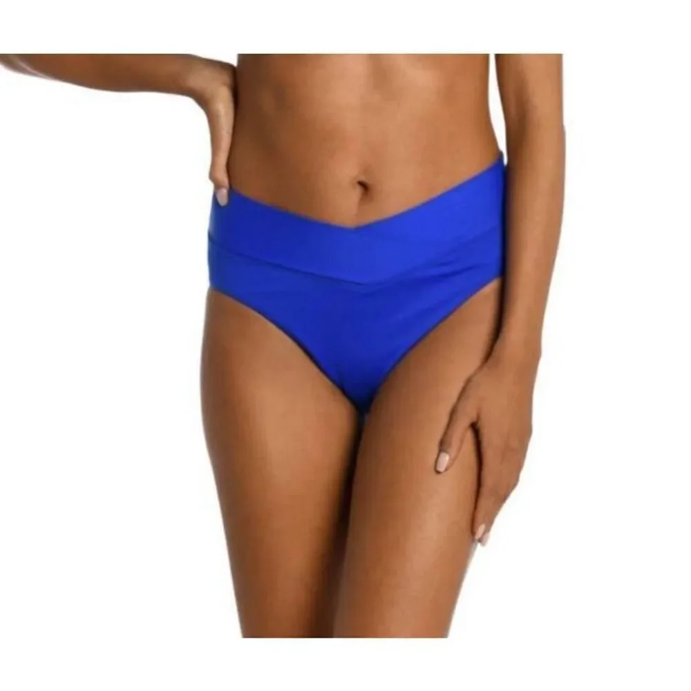 La Blanca Island Goddess Ruffle Bandeau Swimsuit- Sapphire Size 10 NWT